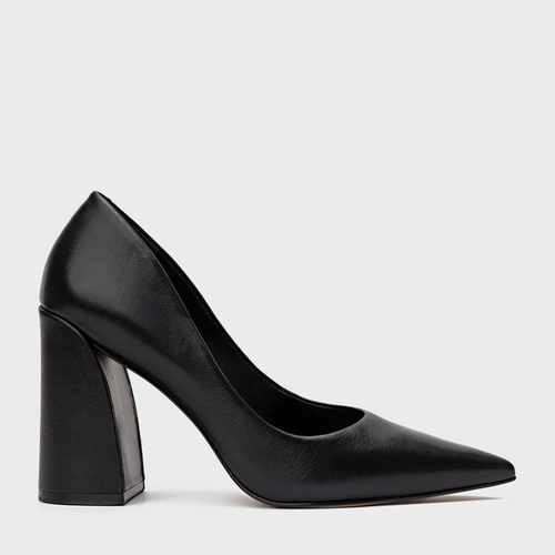 Scarpin Iza Basic Salto Bloco Couro Preto