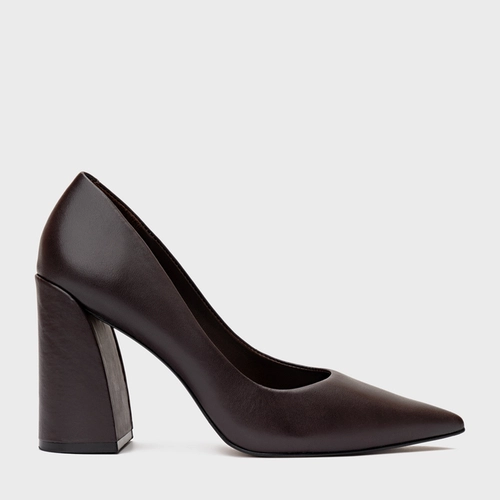 Scarpin Iza Basic Salto Bloco Couro Marrom Dark Chocolate