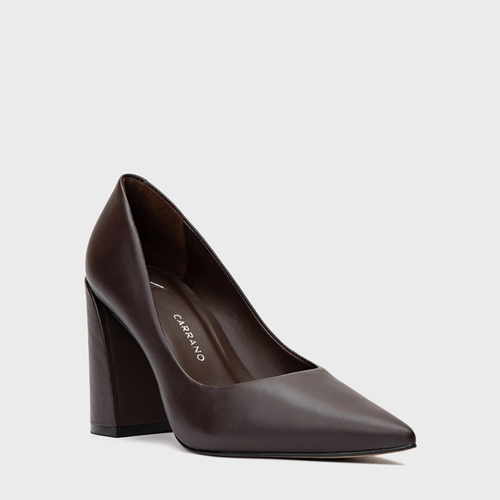 Scarpin Iza Basic Salto Bloco Couro Marrom Dark Chocolate