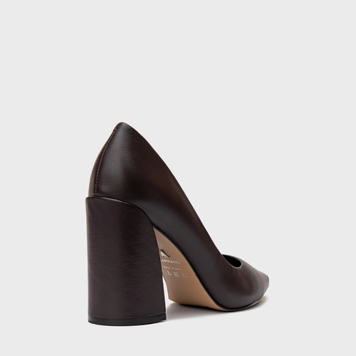 Scarpin Iza Basic Salto Bloco Couro Marrom Dark Chocolate