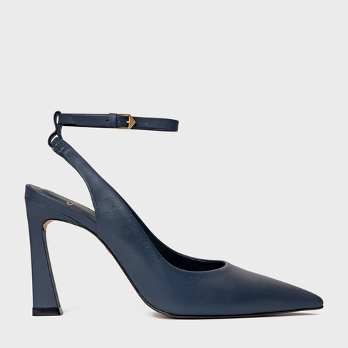 Scarpin Slingback Salto Yve Couro Azul Navy