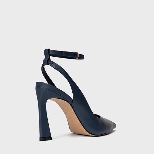 Scarpin Slingback Salto Yve Couro Azul Navy