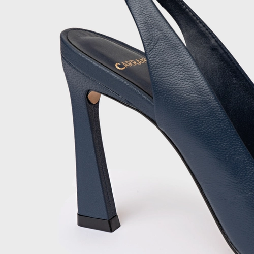 Scarpin Slingback Salto Yve Couro Azul Navy
