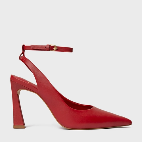 Scarpin Slingback Salto Yve Couro Vermelho Bright Red