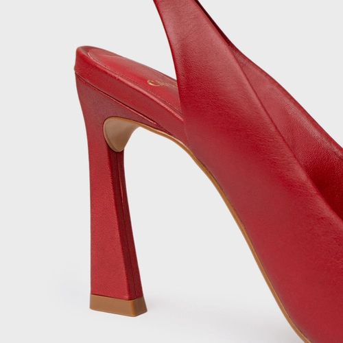 Scarpin Slingback Salto Yve Couro Vermelho Bright Red