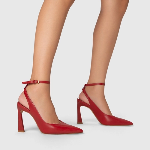 Scarpin Slingback Salto Yve Couro Vermelho Bright Red