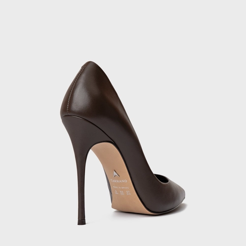 Scarpin Loretta Salto Fino Couro Marrom Dark Brown