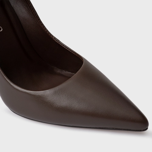 Scarpin Loretta Salto Fino Couro Marrom Dark Brown