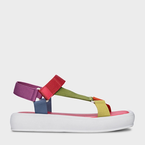 Sandália Papete Flatform em Couro Colorida