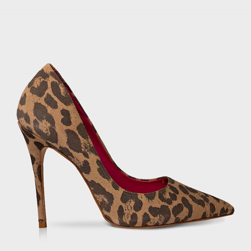 Scarpin Loretta Salto Fino Suede Onça Avelã