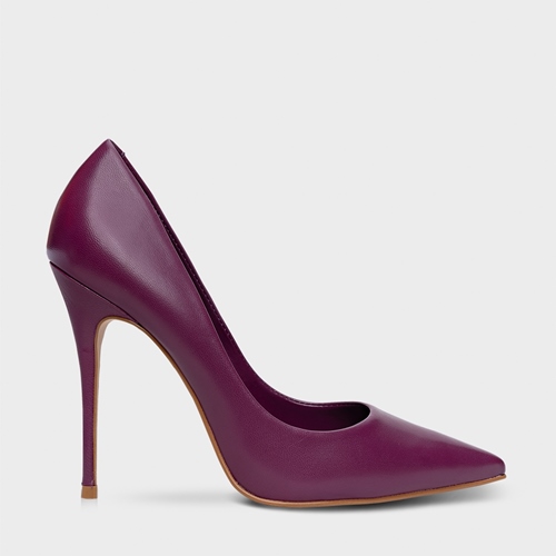 Scarpin Loretta Salto Fino Couro Vinho Dark Purple