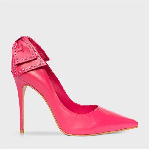 Scarpin Lace Salto Fino Couro Rosa Lipstick