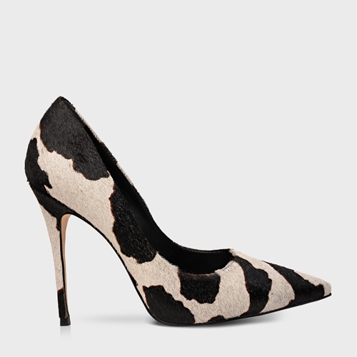 Scarpin Loretta Cow Salto Fino Pelo Animal Print Preto