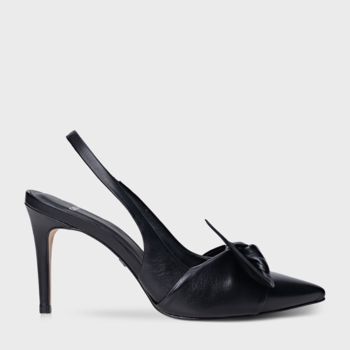 Scarpin Slingback Lace Salto Fino Couro Preto