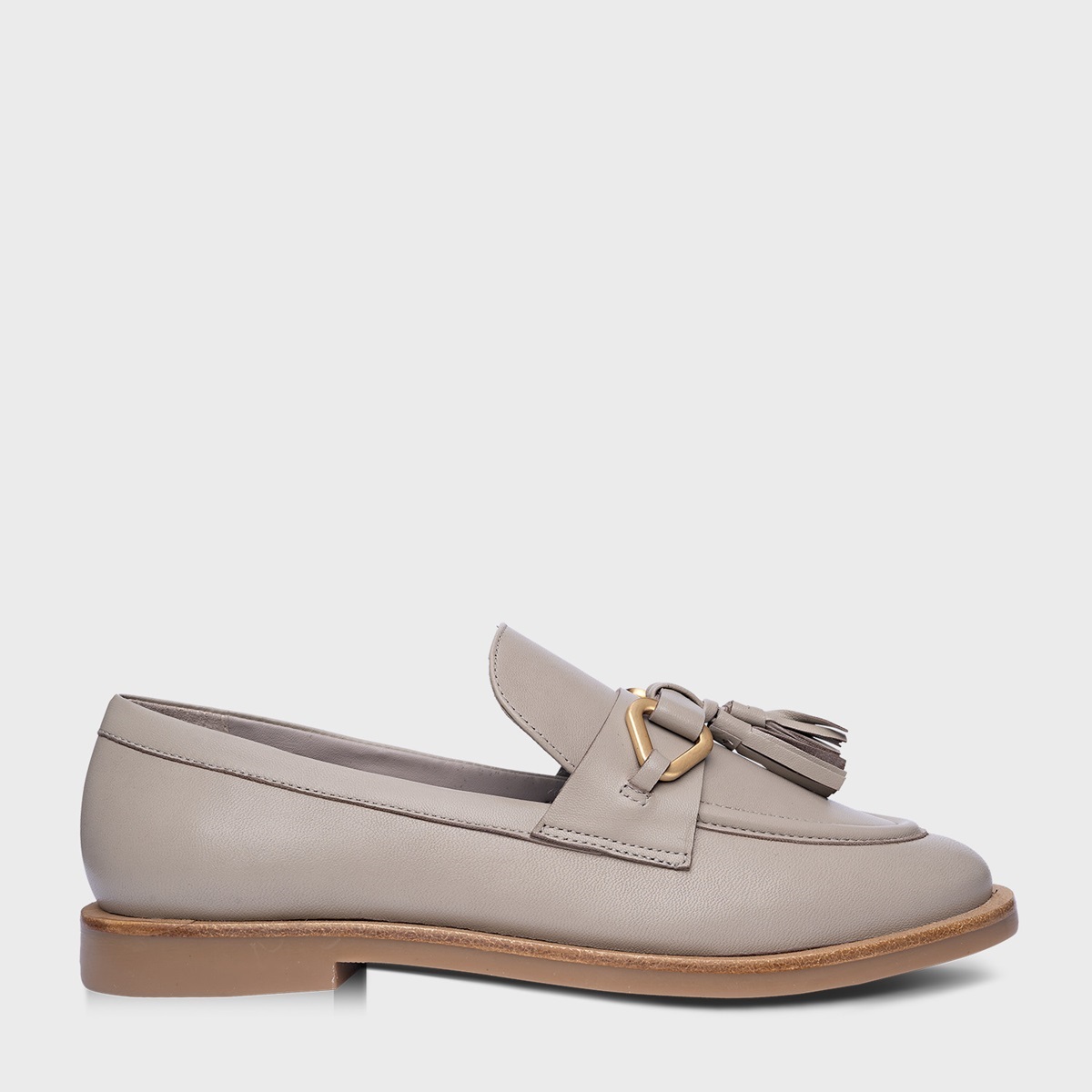 Loafer Chain Barbicacho Couro Cinza Cashmere
