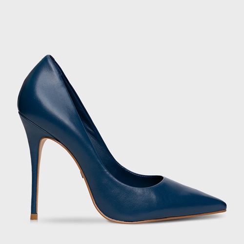 Scarpin Loretta Salto Fino Couro Azul Blue Nights