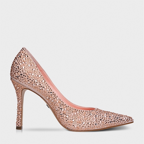 Scarpin Crystal Couro Rosa Peach Bloom