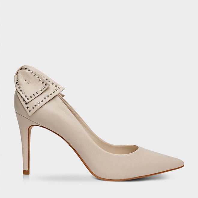 Scarpin Lace Salto Fino Couro Off White Lait