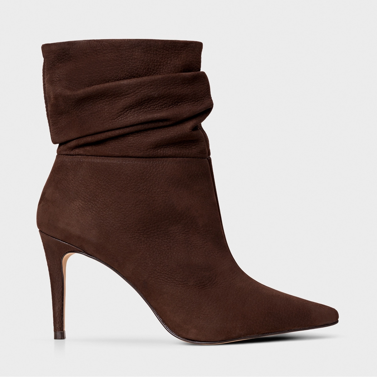 Bota Slouchy Salto Fino Couro Nobuck Marrom Dark Brown - Bota Slouchy ...