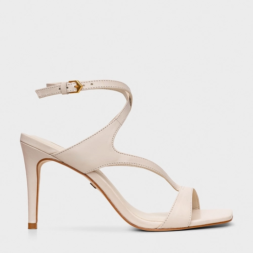 Sandália Breeze Salto Fino Couro Off White Cotton