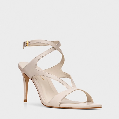 Sandália Breeze Salto Fino Couro Off White Cotton