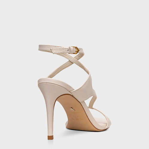 Sandália Breeze Salto Fino Couro Off White Cotton