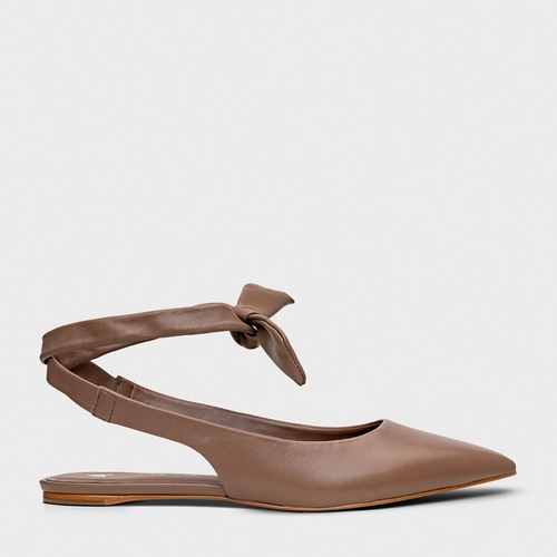 Sapatilha Slingback Lace Knot Couro Marrom Mocha