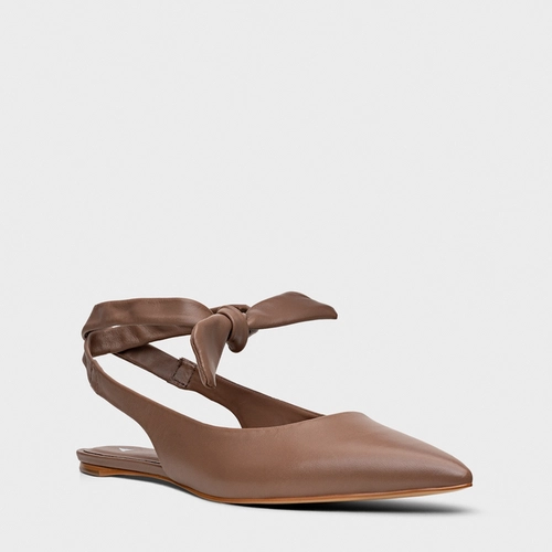 Sapatilha Slingback Lace Knot Couro Marrom Mocha