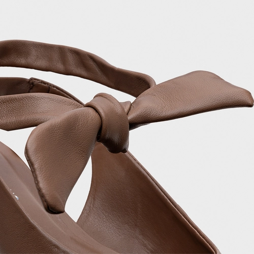 Sapatilha Slingback Lace Knot Couro Marrom Mocha