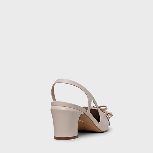 Scarpin Slingback Cap Toe Laço Couro Bege Cotton