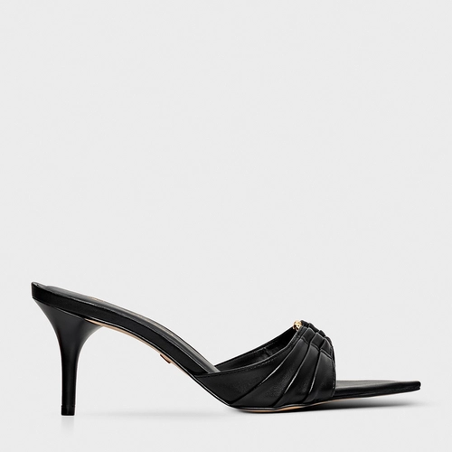 Open Mule Elo Salto Fino Couro Preto