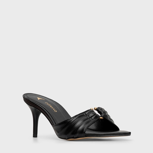 Open Mule Elo Salto Fino Couro Preto