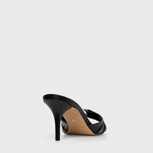 Open Mule Elo Salto Fino Couro Preto