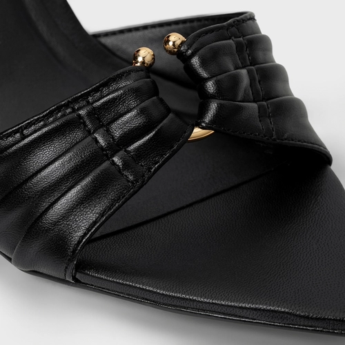 Open Mule Elo Salto Fino Couro Preto