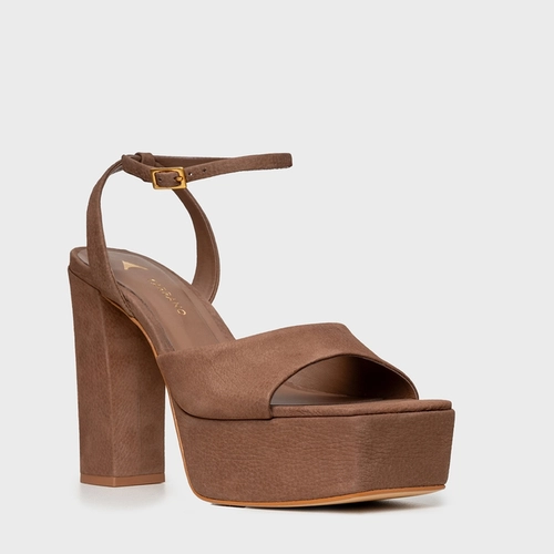 Sandália Plataforma Basic Couro Nobuck Marrom Mocha