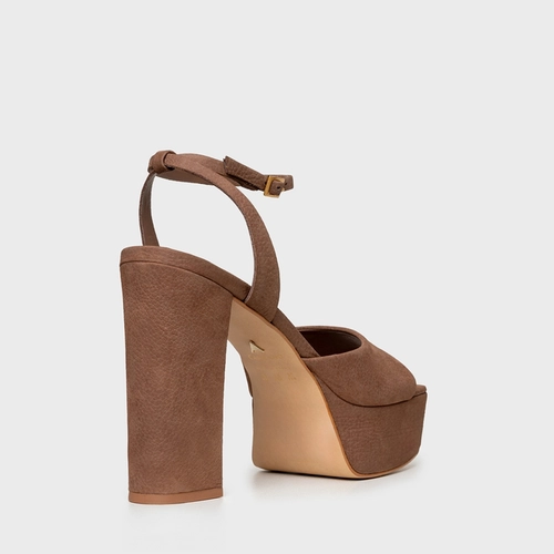 Sandália Plataforma Basic Couro Nobuck Marrom Mocha