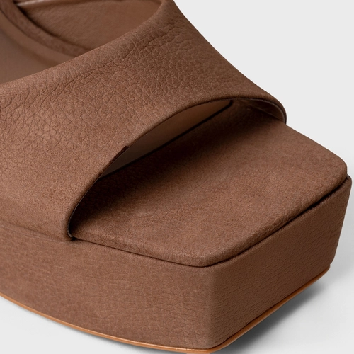 Sandália Plataforma Basic Couro Nobuck Marrom Mocha