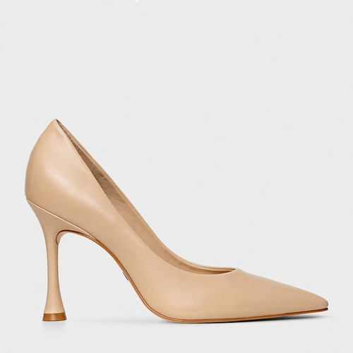 Scarpin Unique Salto Fino Couro Bege Ginger