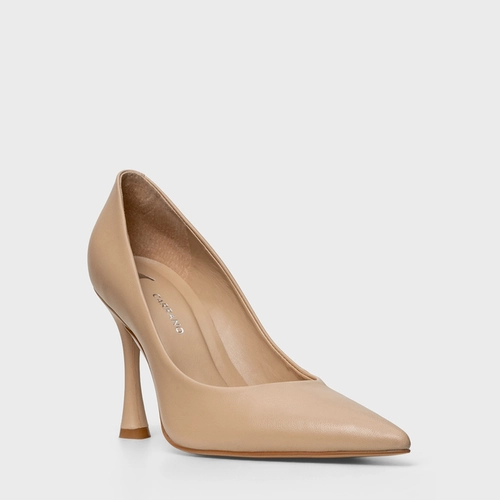 Scarpin Unique Salto Fino Couro Bege Ginger