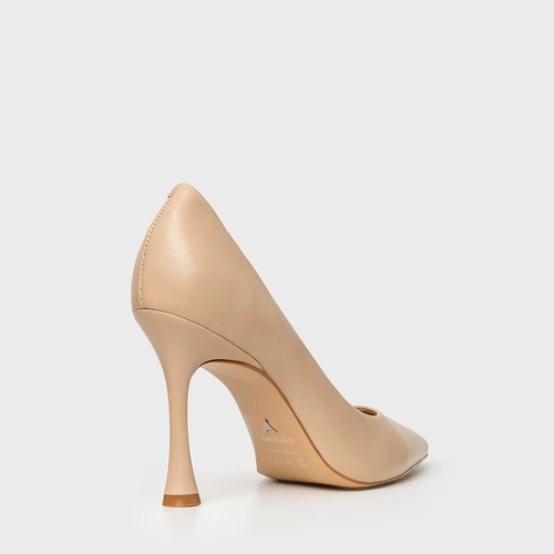 Scarpin Unique Salto Fino Couro Bege Ginger