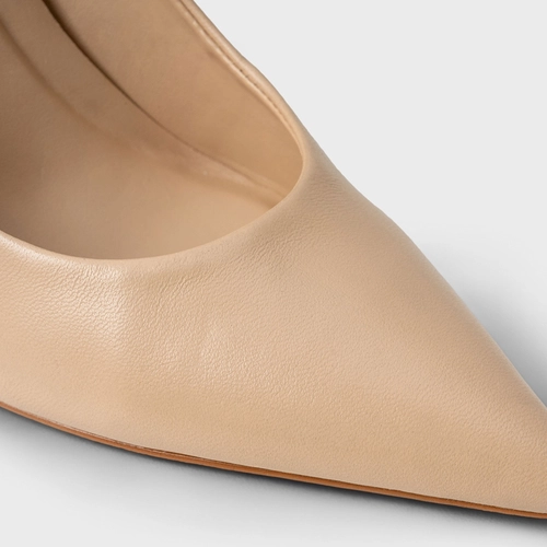Scarpin Unique Salto Fino Couro Bege Ginger