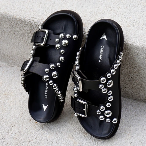 Flat Papete Birken Balls Couro Preto