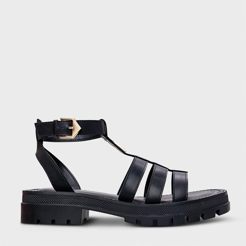 Sandália Gladiadora Tratorada Couro Preto