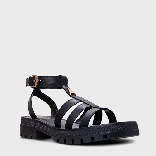 Sandália Gladiadora Tratorada Couro Preto