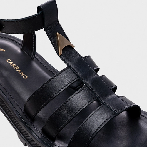 Sandália Gladiadora Tratorada Couro Preto