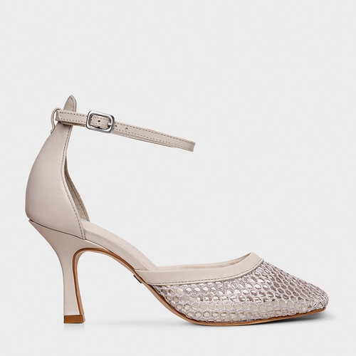 Scarpin Slingback Tela Salto Fino Off White Cotton