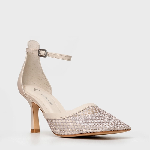 Scarpin Slingback Tela Salto Fino Off White Cotton