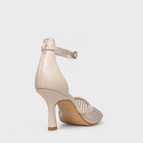 Scarpin Slingback Tela Salto Fino Off White Cotton