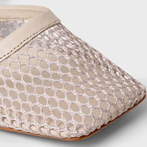 Scarpin Slingback Tela Salto Fino Off White Cotton