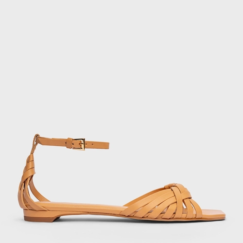 Sandália Flat Weave Couro Bege Biscuit
